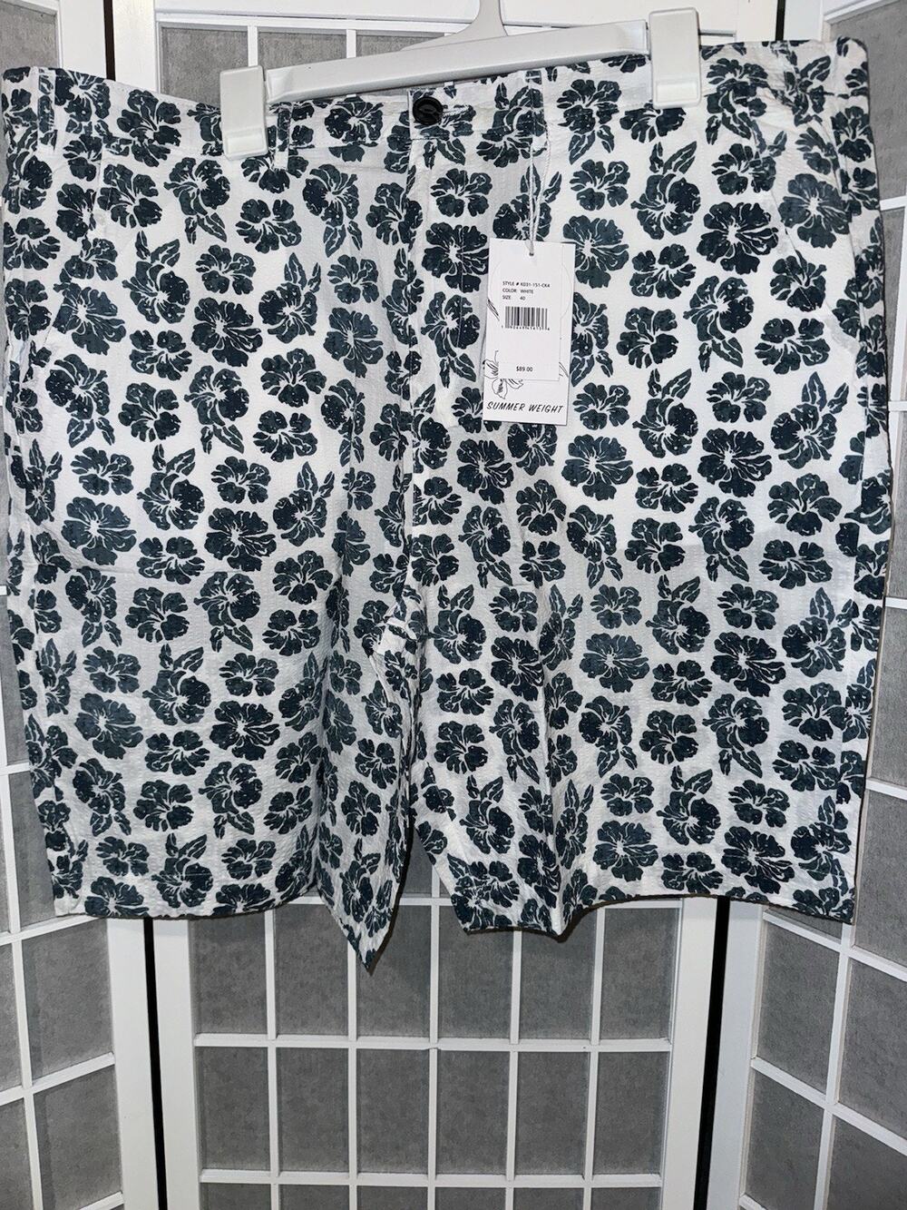 Jachs Seersucker Shorts Mens Size 40 White Floral Mid Rise New